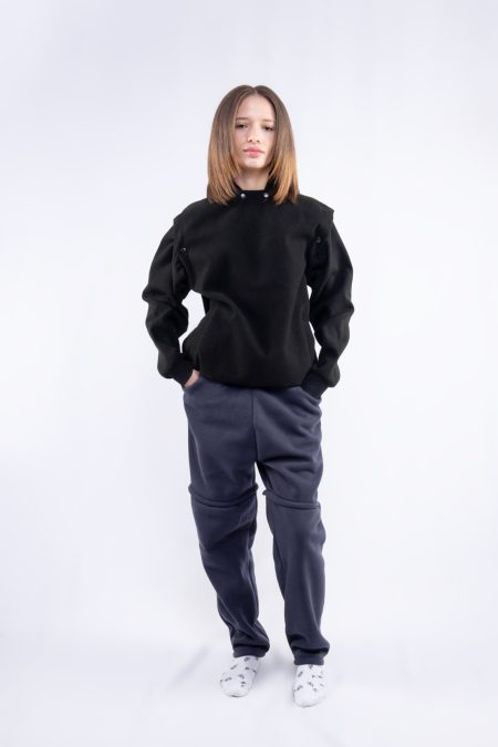 Black Structured Snap Hoodie