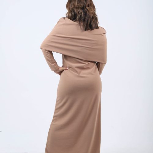 Camel Cowl-Neck Dress
