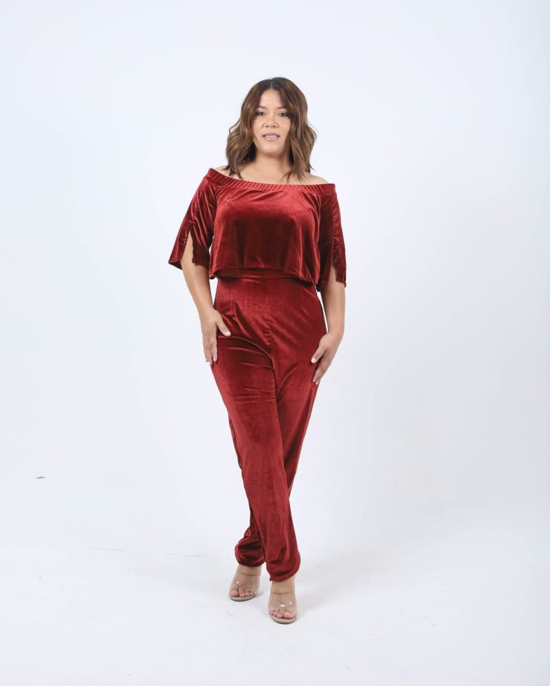 Ember Velvet Off-Shoulder Set