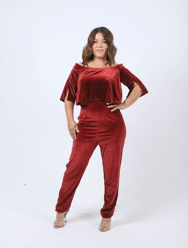 Ember Velvet Off-Shoulder Set