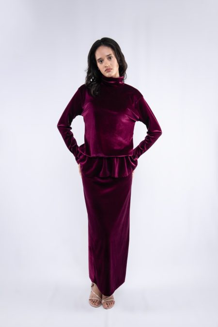 Merlot Velvet Peplum Set