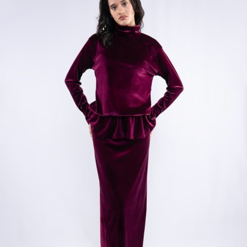 Merlot Velvet Peplum Set