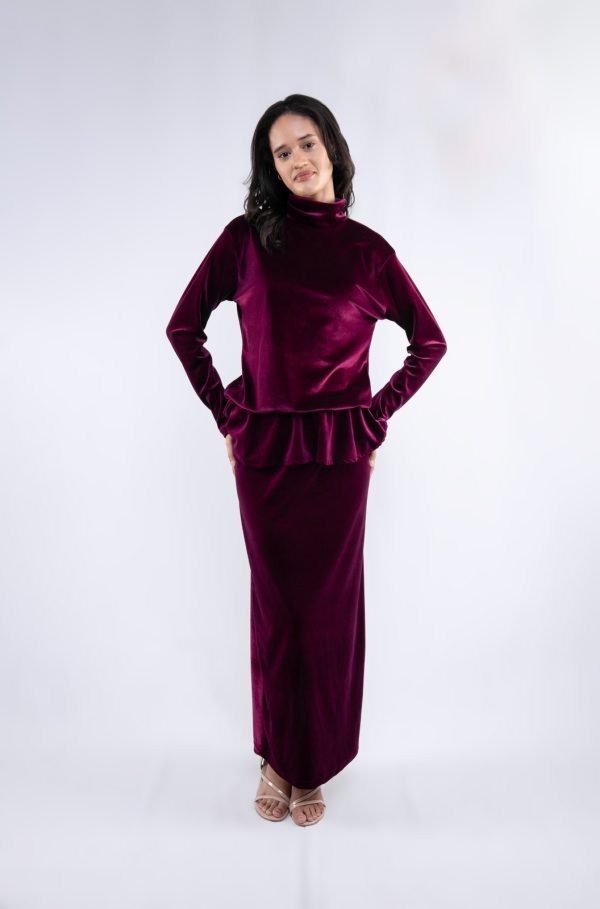 Merlot Velvet Peplum Set