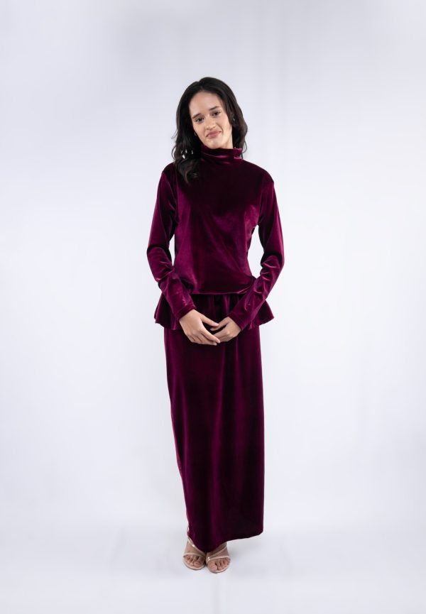 Merlot Velvet Peplum Set