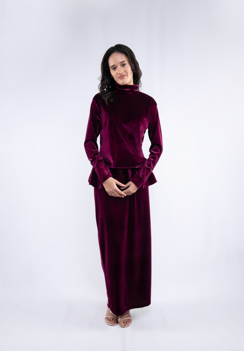 Merlot Velvet Peplum Set