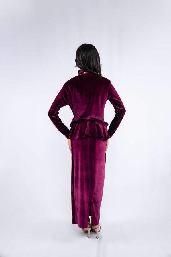 Merlot Velvet Peplum Set